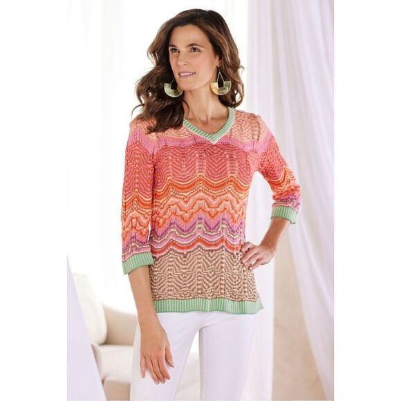 Soft Surroundings Women Size 3X Rosita Open Crochet Knit Pullover Cotton Sweater - Picture 3 of 14